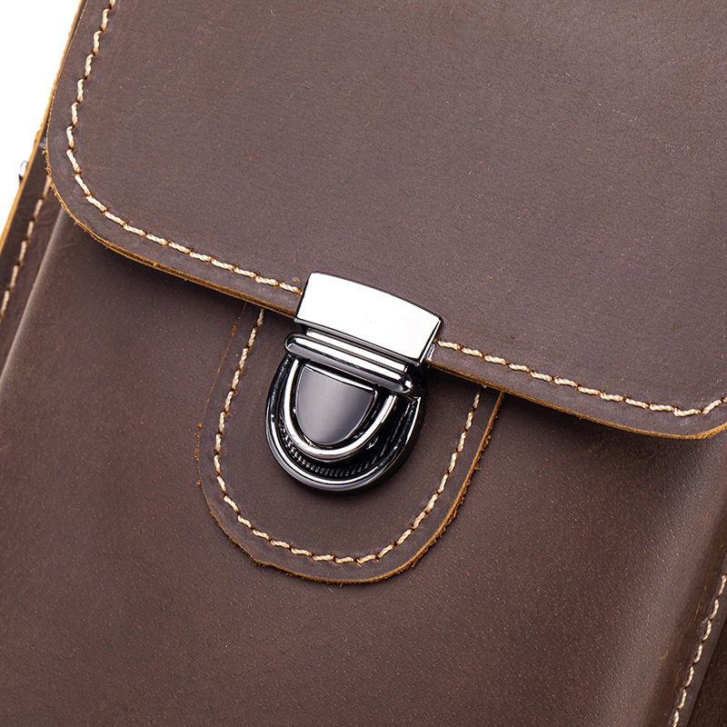 Ανδρικό τσαντάκι μέσης από γνήσιο δέρμα, ανθεκτικό στη φθορά, μονόχρωμο, επένδυση πολυεστέρα