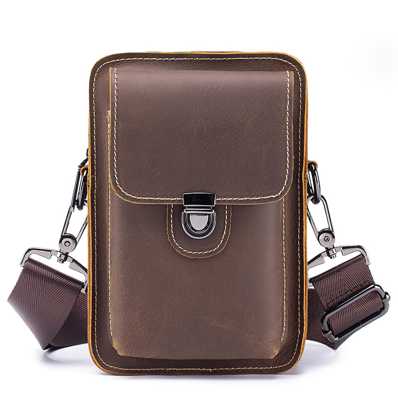 Ανδρικό τσαντάκι μέσης από γνήσιο δέρμα, ανθεκτικό στη φθορά, μονόχρωμο, επένδυση πολυεστέρα