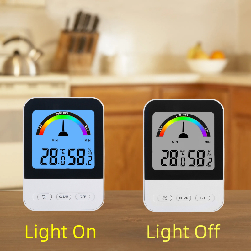 Ψηφιακός υγρανομετρητής-θερμόμετρο εσωτερικού χώρου με ανάλυση 0,1°C, κατευθυντήριες οδηγίες άνεσης υγρού/ξηρού, έτοιμο για ιδιωτική ετικέτα, συσκευασία 100 τεμαχίων