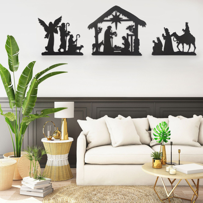 Θρησκευτικό μεταλλικό έργο τέχνης τοίχου από σίδηρο, κομμένο με λέιζερ, σιλουέτα για ναούς, συσκευασμένο σε χαρτοκιβώτιο