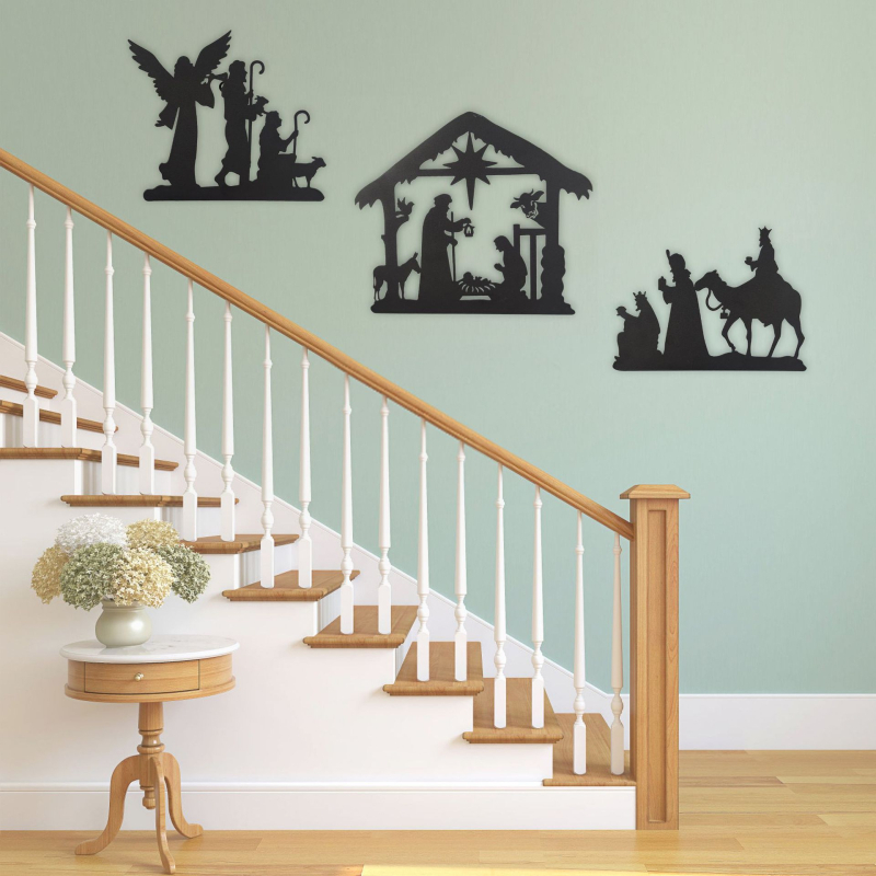 Dzelzs sienas dekors ar reliģisku siluetu, lāzergriezums, piemērots tempļiem, iepakots kartonā