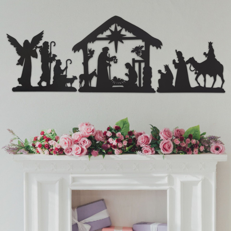 Dzelzs sienas dekors ar reliģisku siluetu, lāzergriezums, piemērots tempļiem, iepakots kartonā