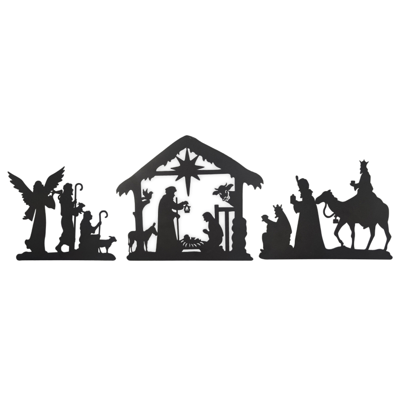 Dzelzs sienas dekors ar reliģisku siluetu, lāzergriezums, piemērots tempļiem, iepakots kartonā