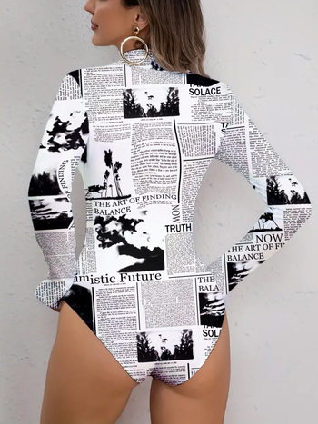 Ολόσωμο κορμάκι με μακριά μανίκια, εκτύπωση με γράμματα, ψηλή λαιμόκοψη, στενή εφαρμογή, street European-American στυλ (GG009)