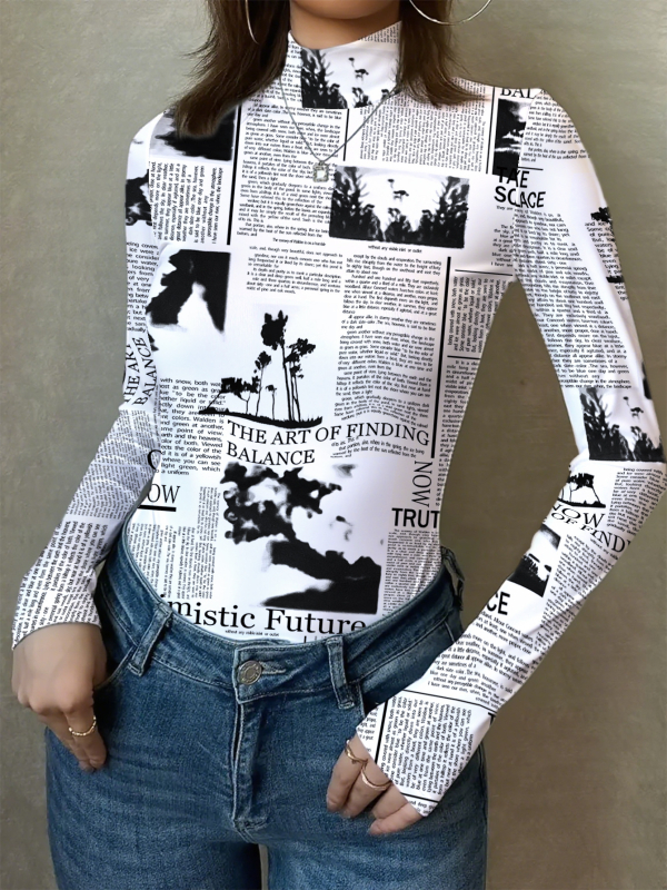 Ολόσωμο κορμάκι με μακριά μανίκια, εκτύπωση με γράμματα, ψηλή λαιμόκοψη, στενή εφαρμογή, street European-American στυλ (GG009)