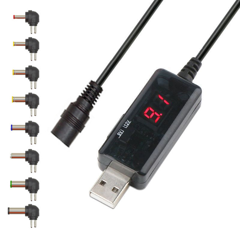 Καλώδιο USB τροφοδοσίας με μετατροπέα 5V‑9V/12V για αυτοκίνητο, γωνιακό συνδετήρας DC — πολυλειτουργικό για δρομολογητή, ηχείο-κύβο, φως ή παιχνίδι