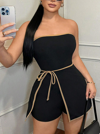 Sieviešu kombinezons bez piedurknēm ar augstu vidukli un tri ceturtdaļu garumu, pilsētas ielu stilā, poliesteris (95%+), neliela elastība