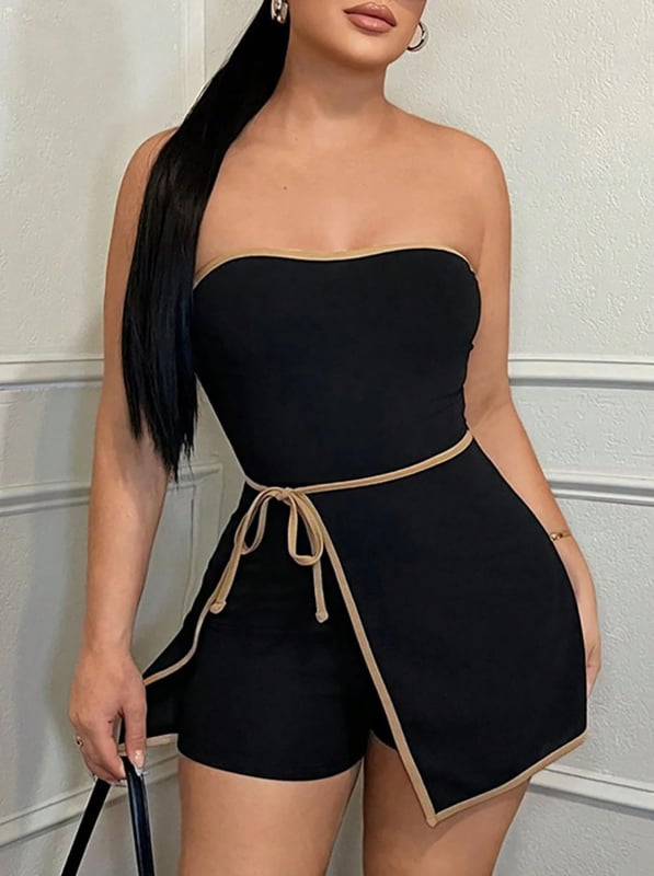 Sieviešu kombinezons bez piedurknēm ar augstu vidukli un tri ceturtdaļu garumu, pilsētas ielu stilā, poliesteris (95%+), neliela elastība