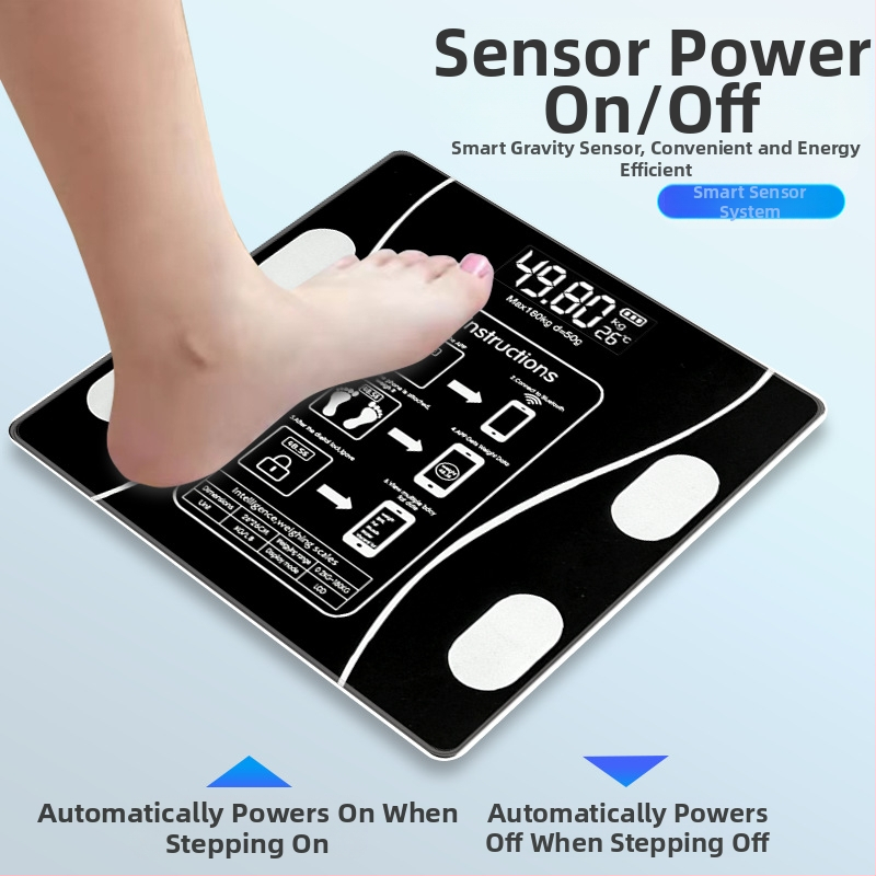 Digitálna váha, meria hmotnosť, tuk, kalórie a vlhkosť, 180 kg nosnosť, USB nabíjanie alebo 7 batérií, CE/FCC certifikované