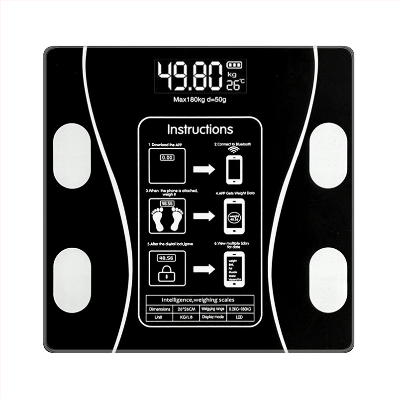 Digitālā svaru skala, mēra svaru, taukus, kalorijas un mitrumu, 180 kg maksimālā slodze, USB uzlāde vai 7 baterijas, CE/FCC sertificēta