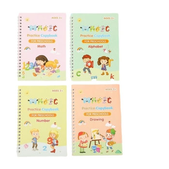 Guikang Dječja vježbenica za pisanje engleskog s izbrisivim magičnim stranicama, set od 4 knjiga + 1 držač olovke + 5 refill olovaka