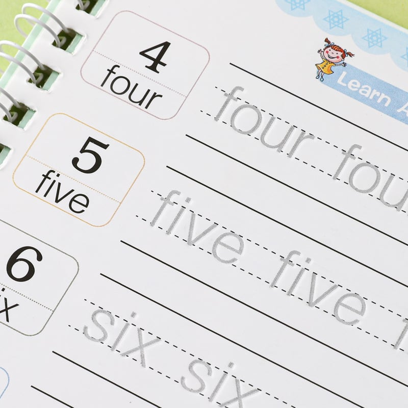 Guikang Dječja vježbenica za pisanje engleskog s izbrisivim magičnim stranicama, set od 4 knjiga + 1 držač olovke + 5 refill olovaka