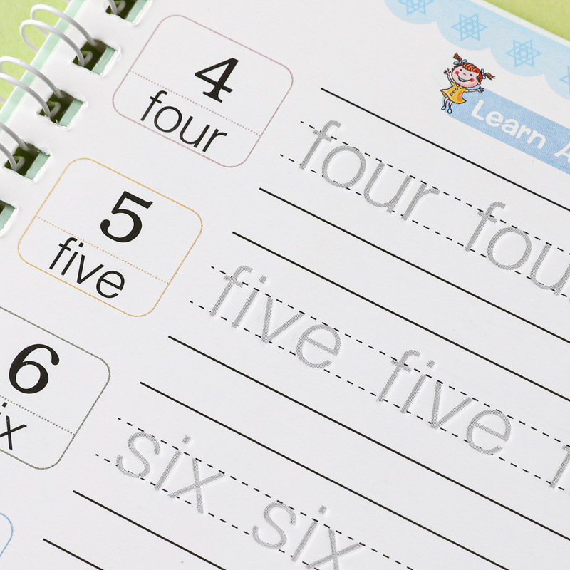 Guikang Dječja vježbenica za pisanje engleskog s izbrisivim magičnim stranicama, set od 4 knjiga + 1 držač olovke + 5 refill olovaka