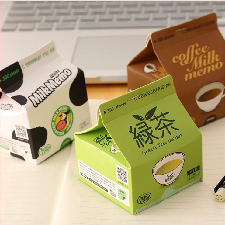 Лепящи бележки с дизайн на млечна кутия, корейски сладък мемо блок, усилена хартия, самозалепващи, преносими