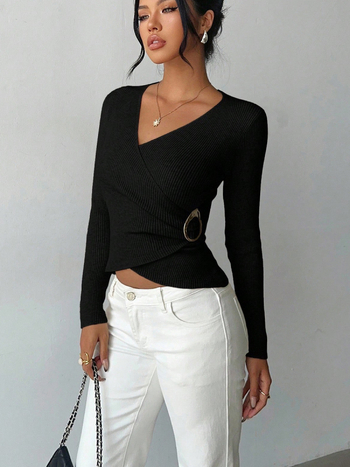 Sieviešu T-krekls ar garām piedurknēm un V kaklu, slaids piegriezums, vienkrāsains, poliestera-spandeksa audums