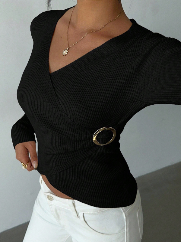 Sieviešu T-krekls ar garām piedurknēm un V kaklu, slaids piegriezums, vienkrāsains, poliestera-spandeksa audums