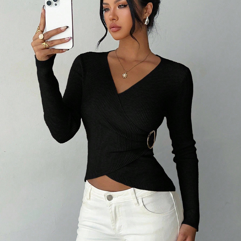 Sieviešu T-krekls ar garām piedurknēm un V kaklu, slaids piegriezums, vienkrāsains, poliestera-spandeksa audums