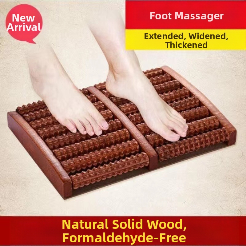 Fából készült talpmasszírozó görgős típus – masszírozás a talp és a vádlira, akupunktúra golyókkal, otthoni használatra