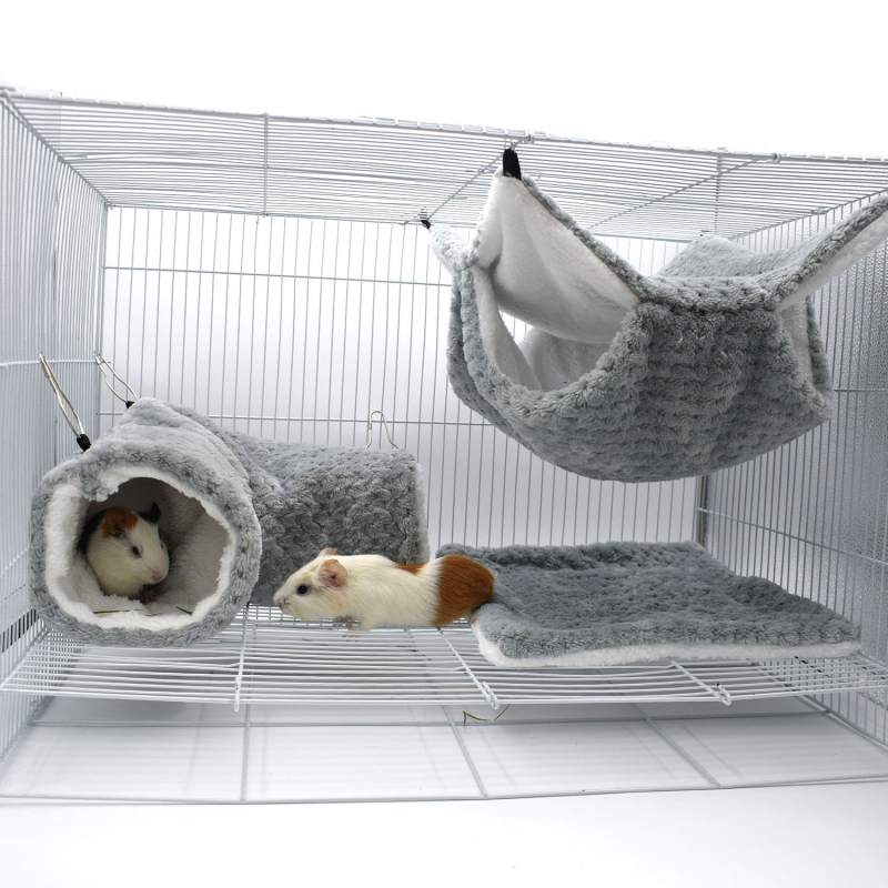 Divstāvu hamaks mazajiem mājdzīvniekiem ar noslēptu tuneli un ligzdu – flanelis, visu gadu lietošanai, hamsteram