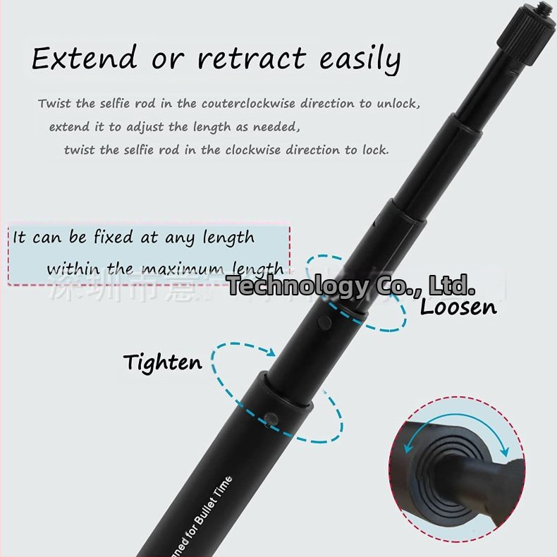 Neviditeľný protišmykový skladací selfie tyč pre Insta360 ONE X3, ONE X2, ONE R a GoPro, zliatina a uhlíkové vlákno