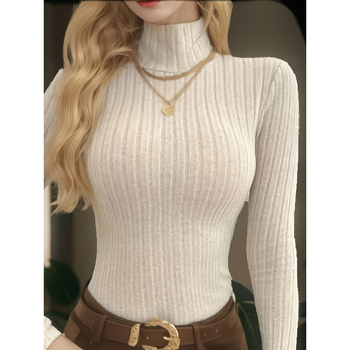 Sieviešu T-krekls ar augstu kaklu un logotipa apdruku; slim fit; ¾ piedurknes; fleece odas; piena proteīnu šķiedras maisījums 51–70%