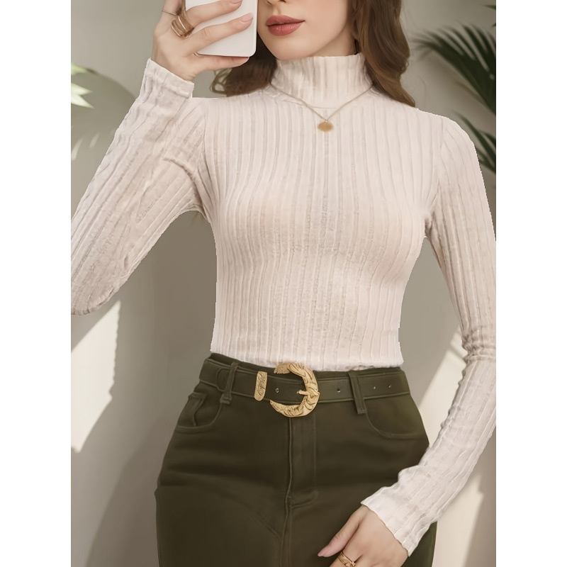 Sieviešu T-krekls ar augstu kaklu un logotipa apdruku; slim fit; ¾ piedurknes; fleece odas; piena proteīnu šķiedras maisījums 51–70%