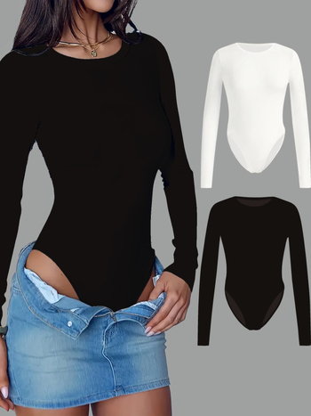 Sieviešu bodijs, šaurs siluets, garas piedurknes, apaļš kakla izgriezums, Eiropas un Amerikas stils, rudens 2025