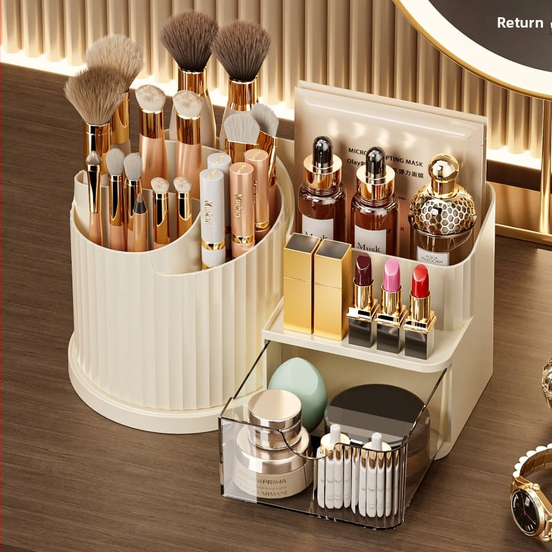 Οργανωτής καλλυντικών για επιφάνεια εργασίας με συρτάρι για κραγιόν — ABS βάση, PP κυλινδρικό σώμα, PS συρτάρι, προσαρμοσμένη επεξεργασία