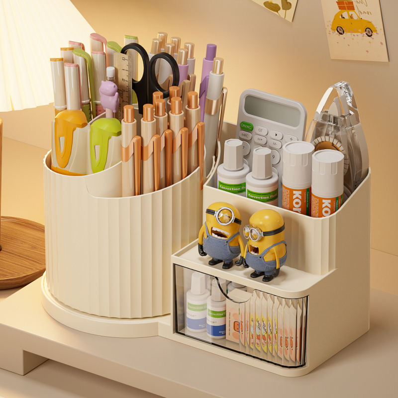 Οργανωτής καλλυντικών για επιφάνεια εργασίας με συρτάρι για κραγιόν — ABS βάση, PP κυλινδρικό σώμα, PS συρτάρι, προσαρμοσμένη επεξεργασία