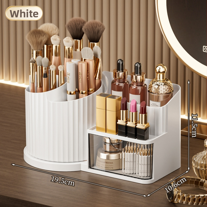 Οργανωτής καλλυντικών για επιφάνεια εργασίας με συρτάρι για κραγιόν — ABS βάση, PP κυλινδρικό σώμα, PS συρτάρι, προσαρμοσμένη επεξεργασία