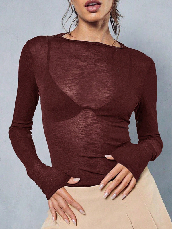 T-krekls ar garām piedurknēm, Slim fit, poliestera-spandeksa maisījums, vienkrāsains, standarta garums