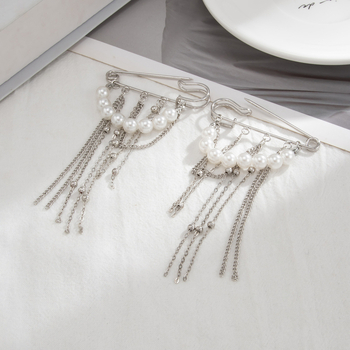 Γεωμετρική καρφίτσα με ψεύτικο μαργαριτάρι και αλυσίδα φούντας, ηλεκτροπλατιωμένη επιφάνεια, γυναικείο αξεσουάρ σε στυλ INS, διακοσμητικό και ρυθμιζόμενο