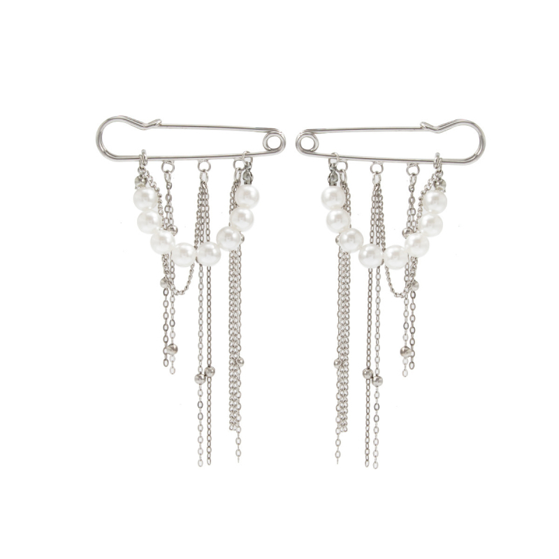 Geometriska broša ar imitētām pērlītēm un pūkstošu ķēdi, elektroplaķēts pārklājums, sieviešu INS stila aksesuārs, dekoratīvs un regulējams