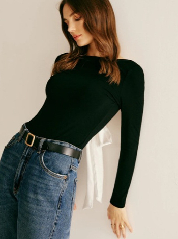 Тениска, полиестер-спандекс смес, едноцветен модел, дълъг ръкав, патчворк детайли