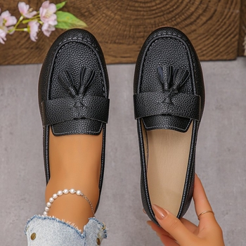 Sieviešu loaferi ar apaļu purnu, PU augšdaļa, gumijas zole