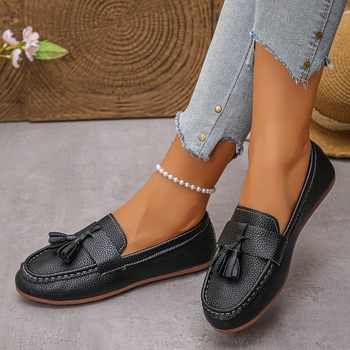 Γυναικείοι loafers με στρογγυλή μύτη, PU επάνω μέρος, καουτσούκ σόλα
