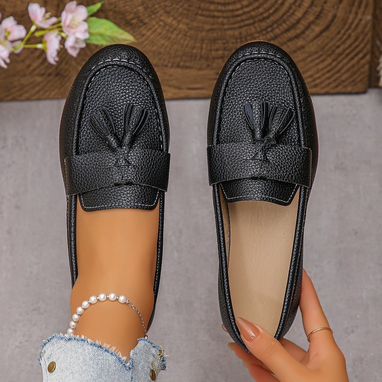 Sieviešu loaferi ar apaļu purnu, PU augšdaļa, gumijas zole