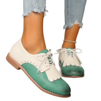 Ikdienas sieviešu kurpes ar assu purnu, zemākais blokveida papēdis, priekšējā šņorēšana un reses detaļas, virsūde no mākslīgā PU, gumijas zole, iekšpuse no ultra-fiber.