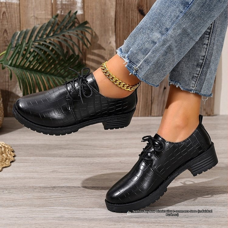 Loafer topánky s kruhovou špičkou, PU vrchná vrstva, hrubý podpätok 6–8 cm, gumová podrážka, podšívka z mikrovlákna