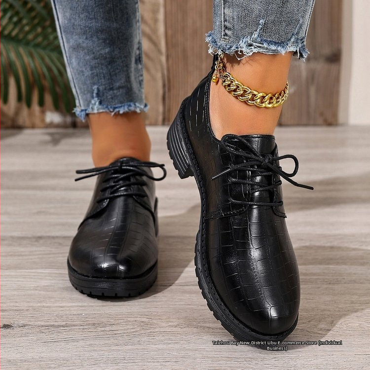 Loafer topánky s kruhovou špičkou, PU vrchná vrstva, hrubý podpätok 6–8 cm, gumová podrážka, podšívka z mikrovlákna