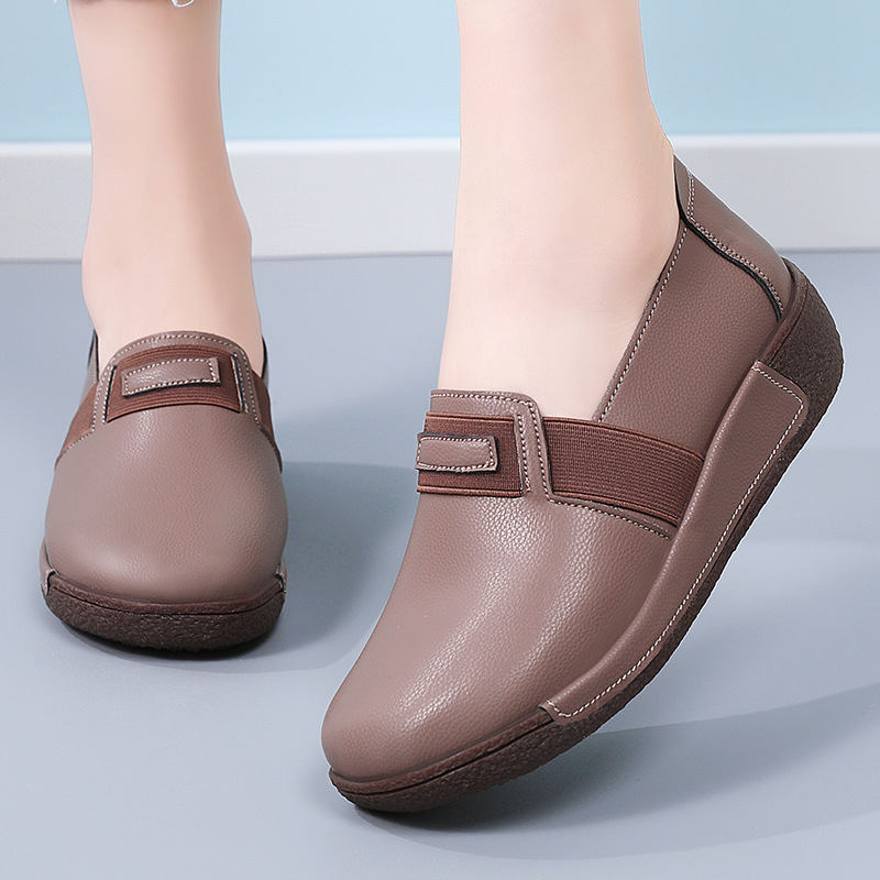 Sieviešu Slip-On kurpes korejiešu stilā, apaļa purngals, divslāņu liellopu ādas augšdaļa, zole no liellopu cīpslas, zems potītes augstums, platforma, ērtas ikdienai