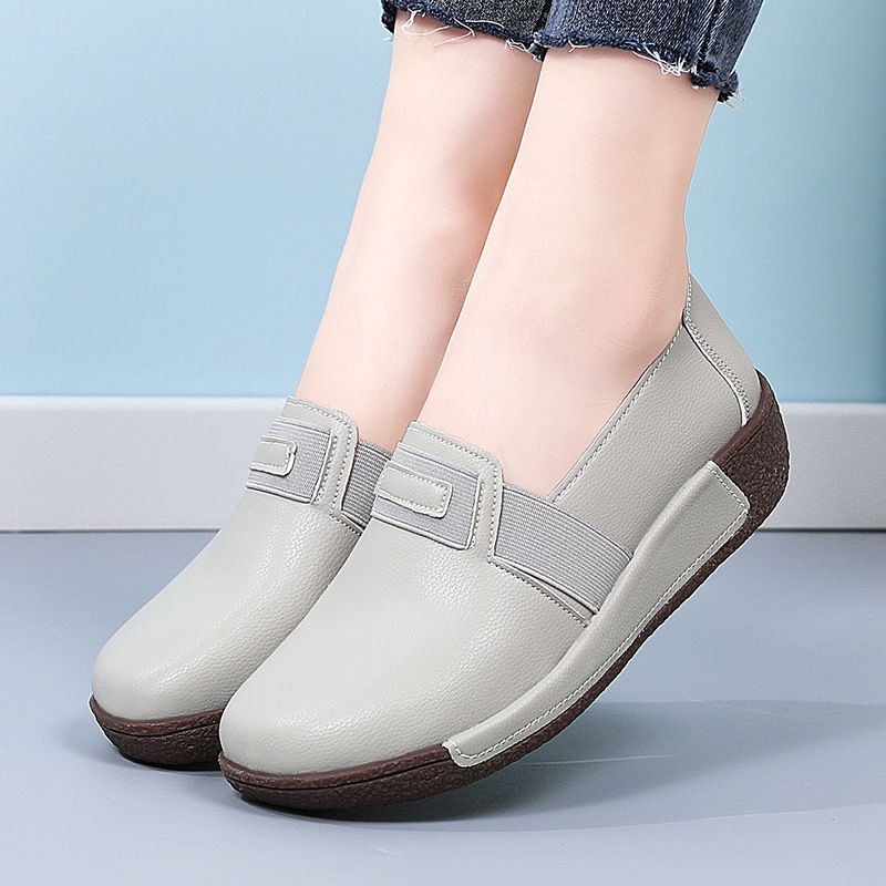 Sieviešu Slip-On kurpes korejiešu stilā, apaļa purngals, divslāņu liellopu ādas augšdaļa, zole no liellopu cīpslas, zems potītes augstums, platforma, ērtas ikdienai