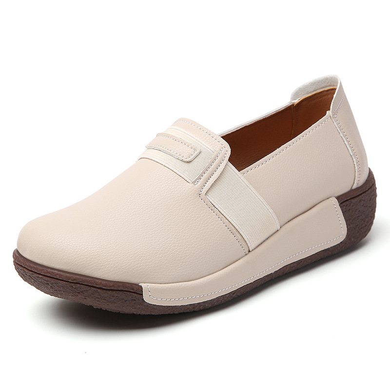 Sieviešu Slip-On kurpes korejiešu stilā, apaļa purngals, divslāņu liellopu ādas augšdaļa, zole no liellopu cīpslas, zems potītes augstums, platforma, ērtas ikdienai