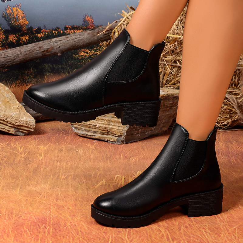 Sieviešu Martin kurpes britu stilā, slip-on, apaļa purngala, vidējā papēža augstums 3–5 cm, PU augšdaļa