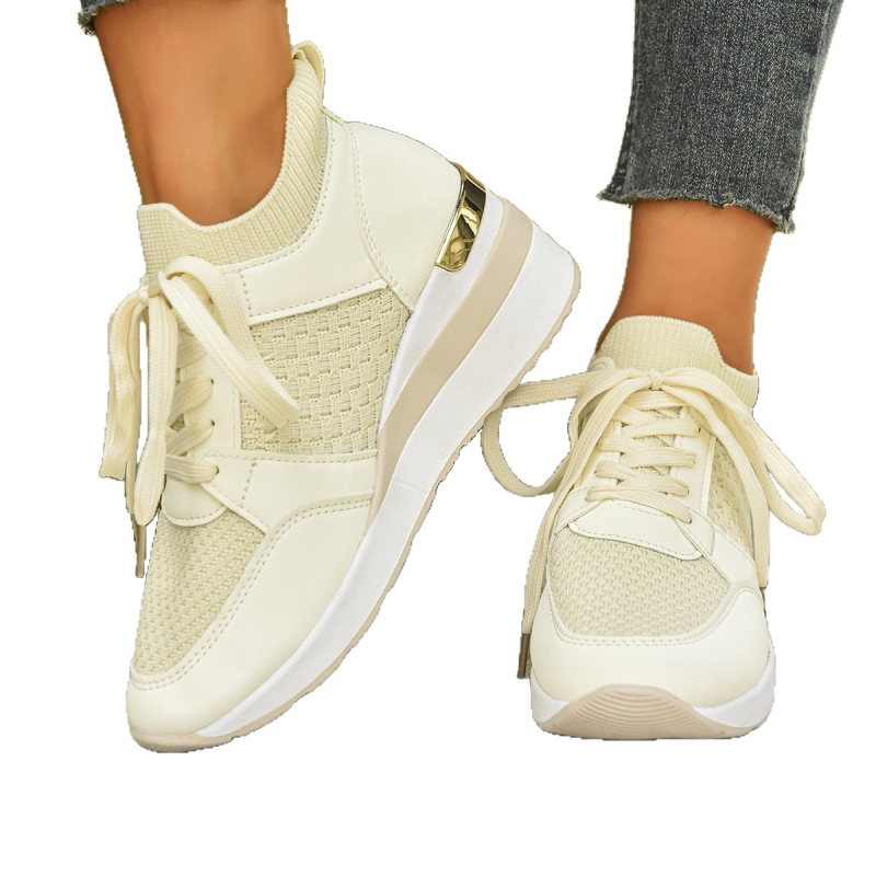 Sieviešu ikdienas kurpes ar šņorēm, apaļa purngala, Fly Knit augšdaļa, PU zole, klinveida papēdis 4–6 cm