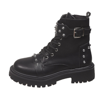 Sievietes potīšu zābaki britiskā stilā ar apaļu purnu, priekšējā šņorēšana, vidēja augstuma papēdis 3–5 cm