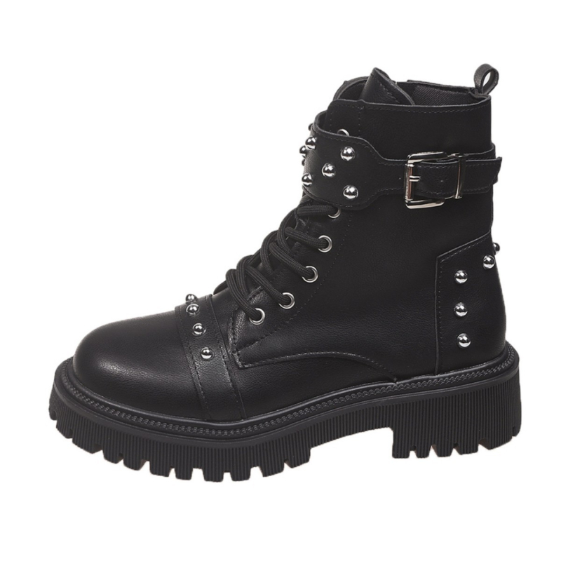 Sievietes potīšu zābaki britiskā stilā ar apaļu purnu, priekšējā šņorēšana, vidēja augstuma papēdis 3–5 cm