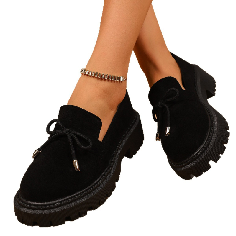 Sieviešu nubuka loafer ar apaļu purnu, vidēja augstuma papēdi, šņorēšana, gumijas zole, britu stils