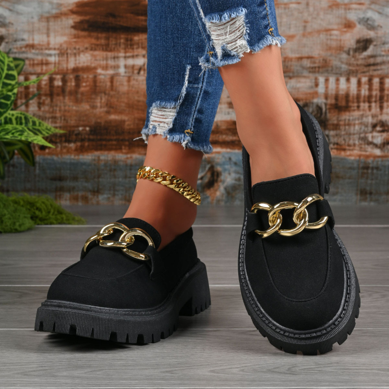 Velūra loaferi ar apaļu purnu un bieza vidējā papēļa (3–5 cm), slip-on, britu stilā, gumijas zole