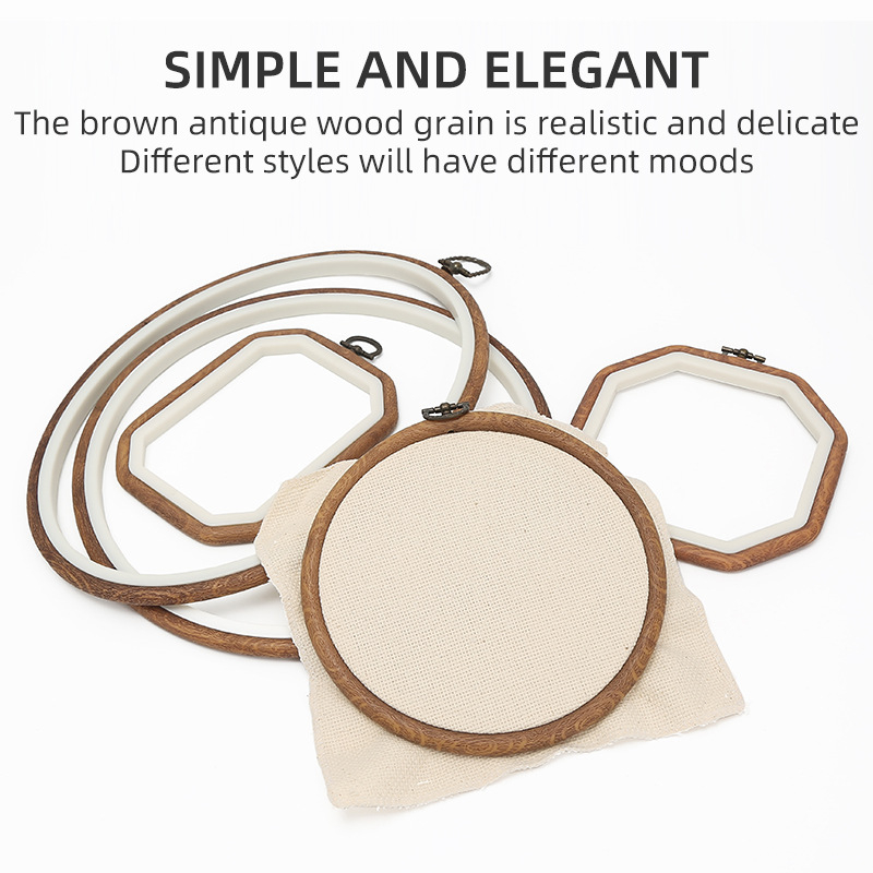 Okvir za izvezivanje od ABS-a, imitacija drveta, kvadratni, prilagodljiv, za cross-stitch, DIY alat za izradu veza